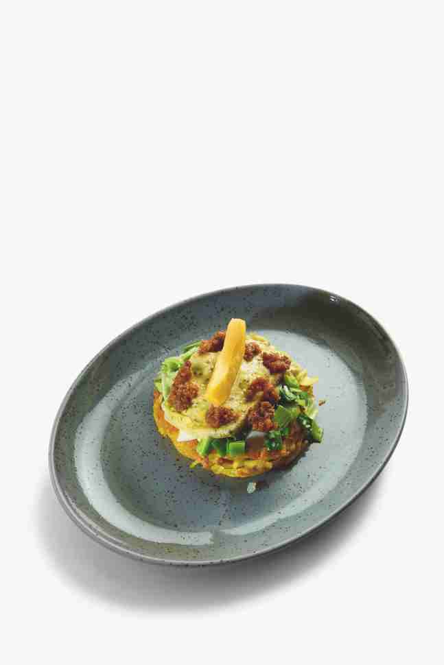 Rösti, Lauchgemüse, Bergheu-Raclette, Quitte Rösti, Lauchgemüse, Bergheu-Raclette, Quitte