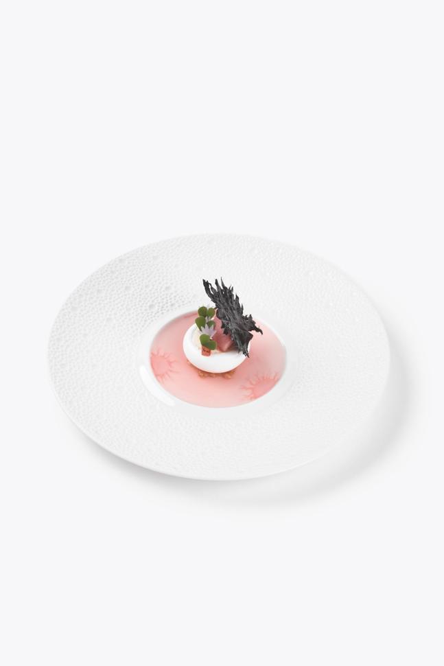 Rhabarber, roter Shiso, Buttermilch