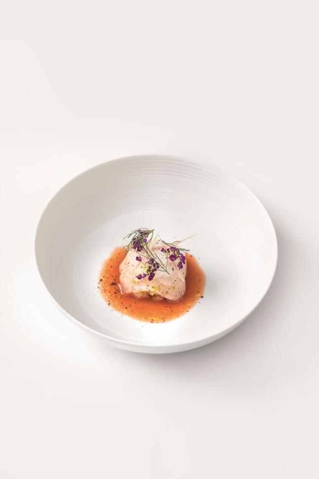 Hiramasa Kingfish – Apfel-Gurke, Tomate-Aqua-de-Chile, Schwarze Limette