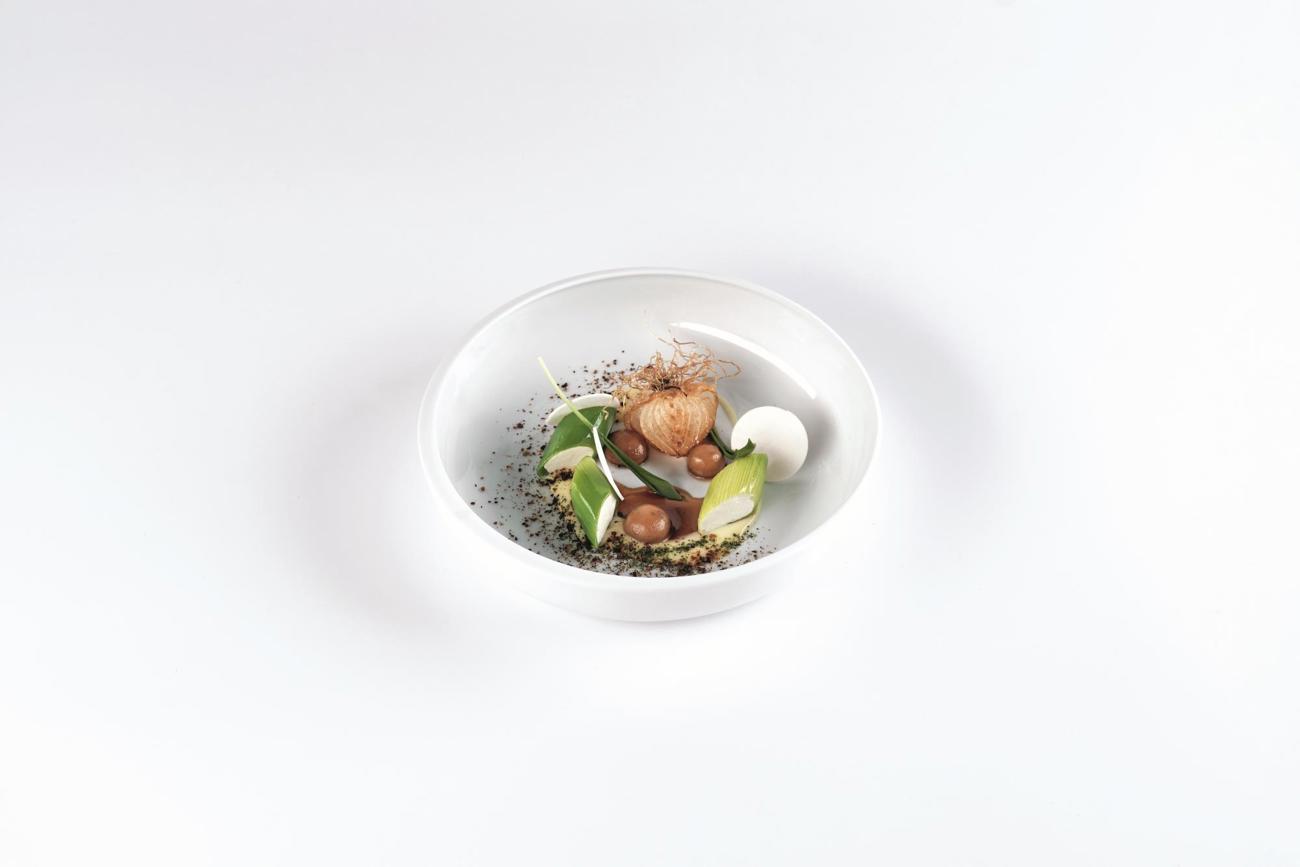 Lauch | Champignon | Rauchöl-Emulsion – Sebastian Rösch, Mesa, Zürich